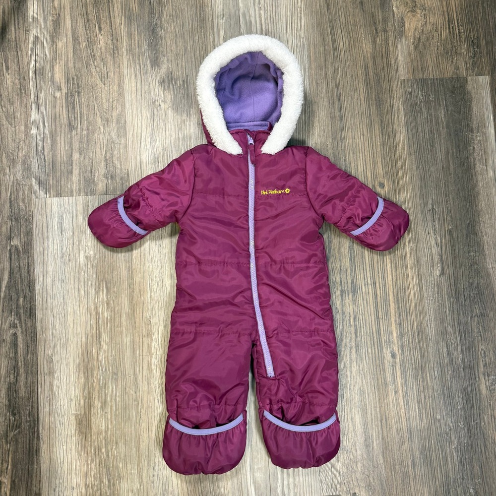 Pink Platinum Baby Girls Purple Puffer Snowsuit Soft Fleece Lined Hooded 12M